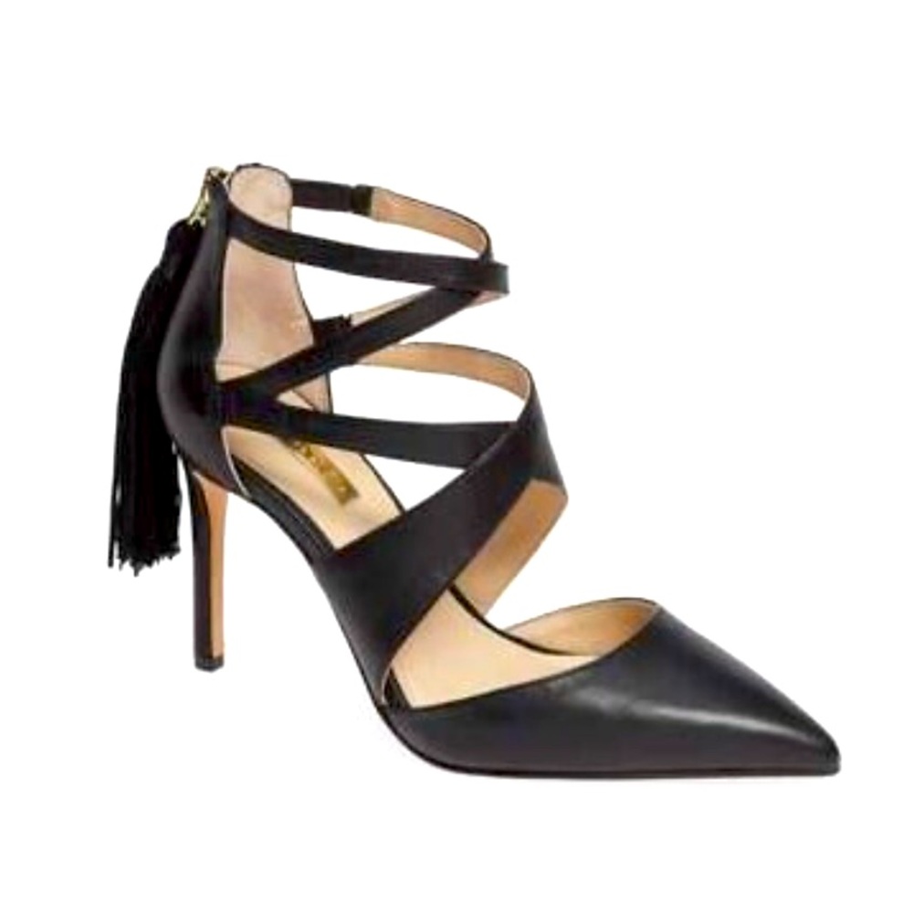 Black Louise et Cie Strappy Pointy-Toe Pump with Tassel